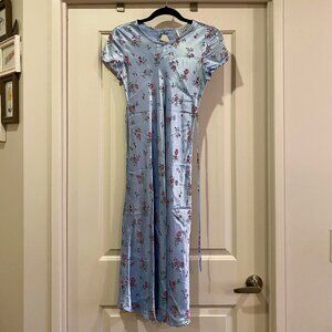Vintage Blue Floral Silk Dress